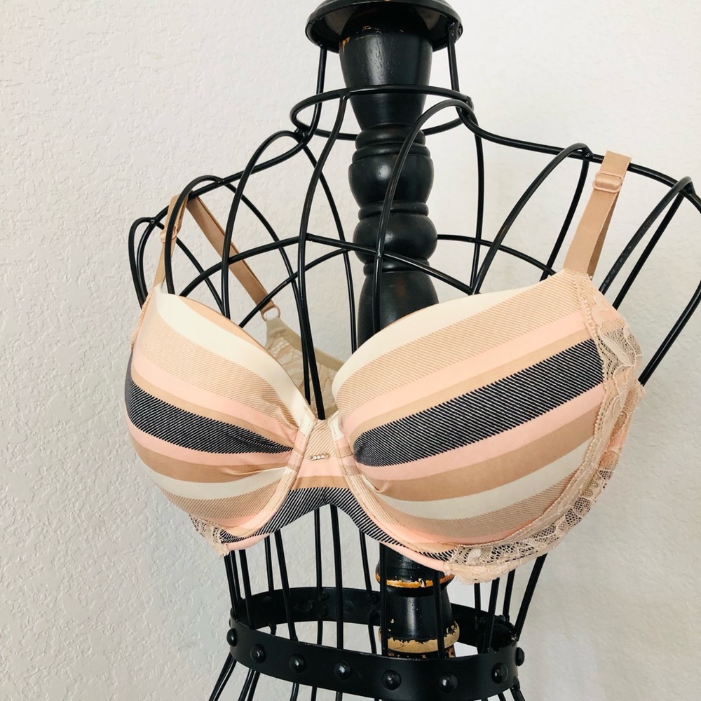 Victoria's Secret Peach, Cream & Black Striped T-Shirt Bra